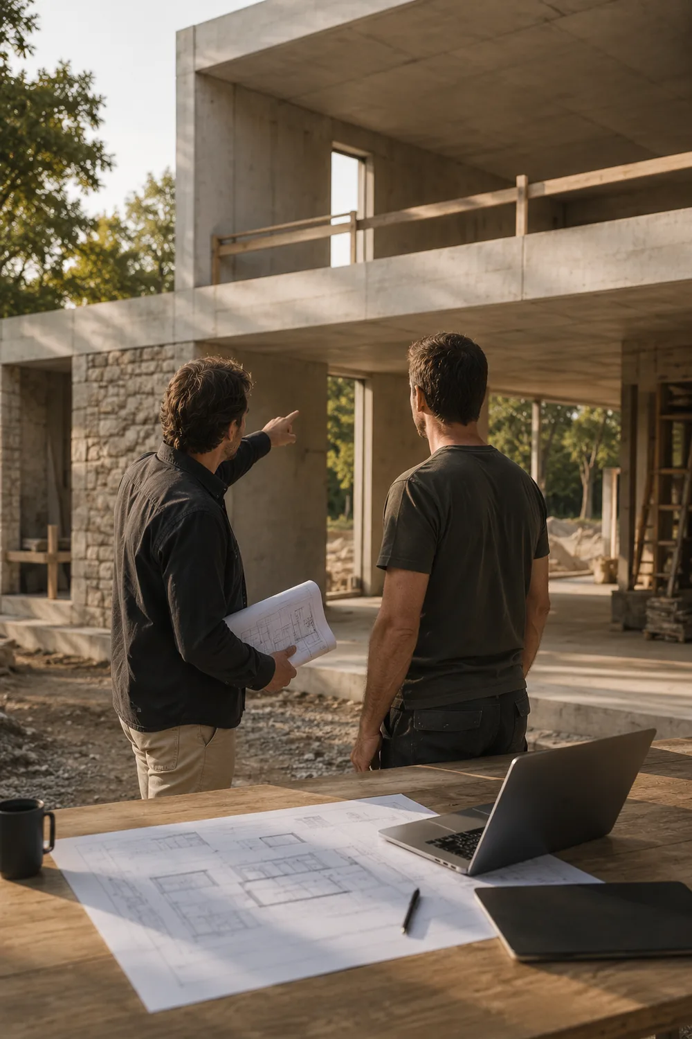 Planungsgespräch auf der Baustelle